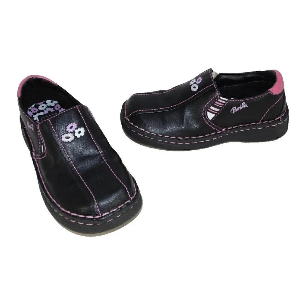 BUSTER BROWN black & pink girls BARBIE shoes sz 1.5 fits 7 3/4